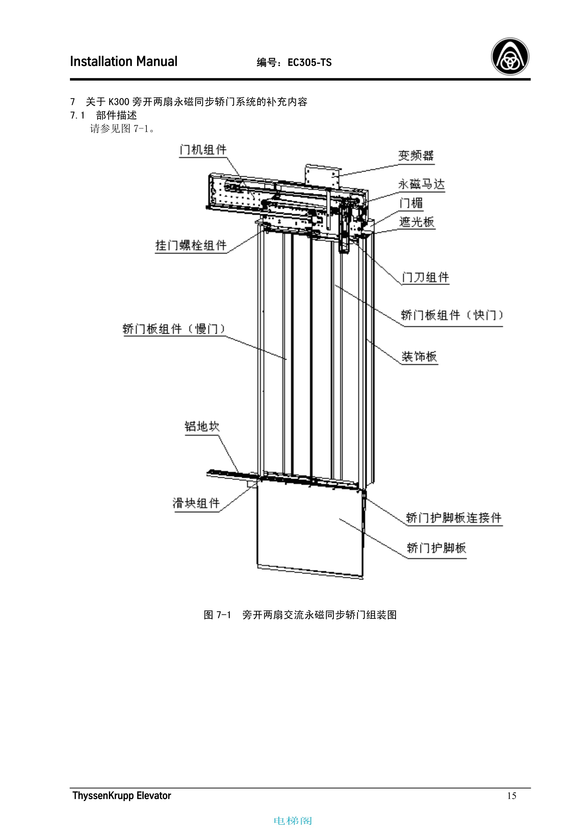 蒂森EC305-TS K300轿门系统安装手册