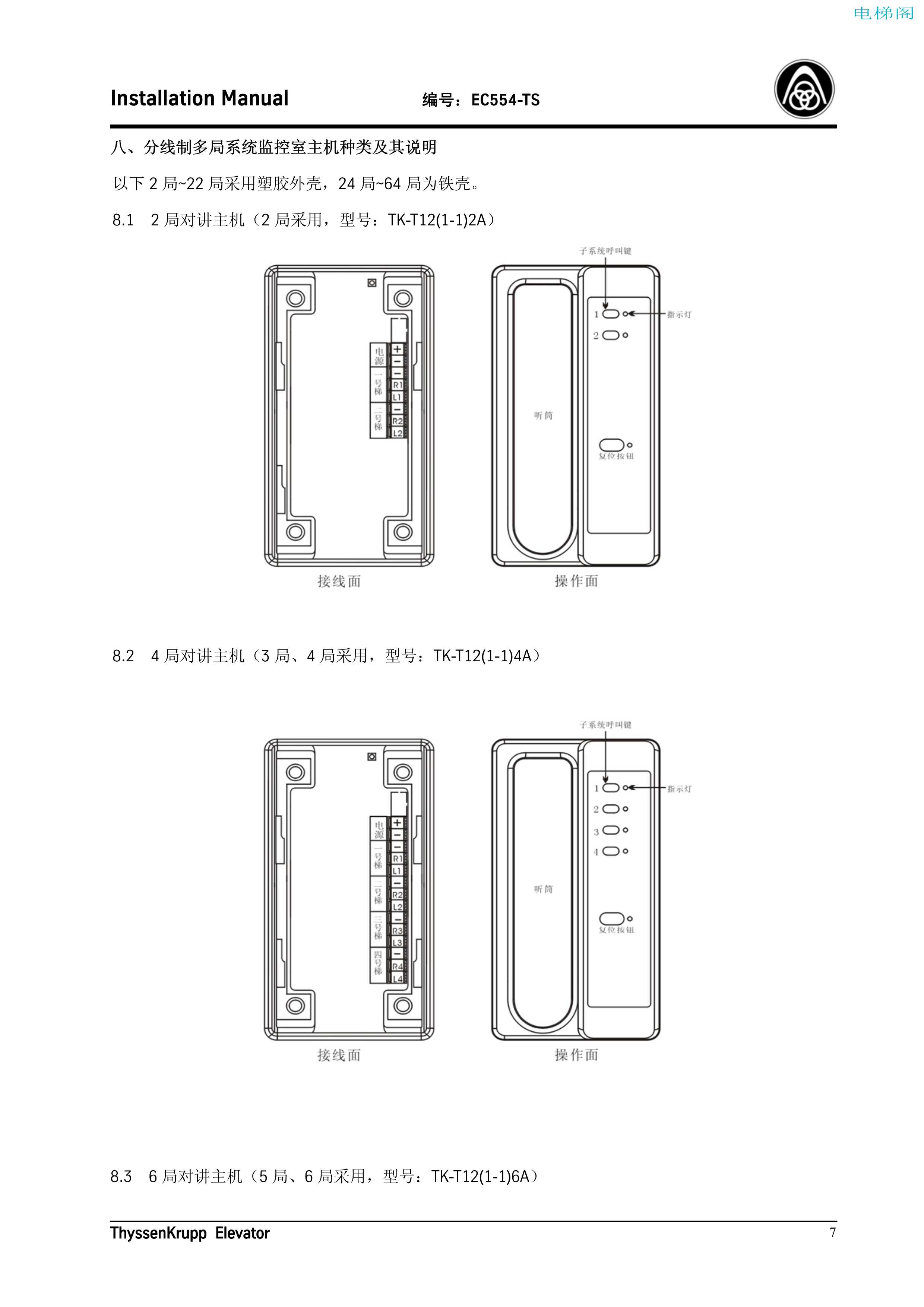 蒂森TK-T12电梯紧急通讯报警系统安装手册