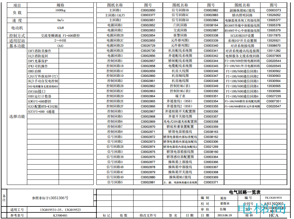 日立电梯HCA-1600图纸（参考K3500481）